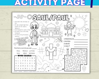 Paul and Saul Bible Character Coloring and Activity Sheet for Kids, Sunday School Crafts, Christian Printable Digital Download, PDF