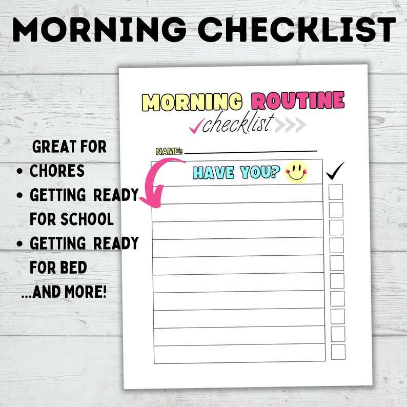 Check Mark Routine Daily Routine Checklist for Kids | Morning Routine Checklist | Bedtime ...