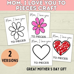 Manualidad "Te amo hasta los huesos" / Manualidad fácil imprimible para el Día de la Madre / Manualidad de corazón / Manualidad de flores / Mamá, te amo hasta los huesos / Tarjeta para el Día de la Madre