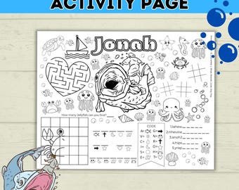 Old Testament Bible Character Lesson Coloring Page for Kids, Jonah and the Whale Printable, Digital Download, Sunday School, Christian
