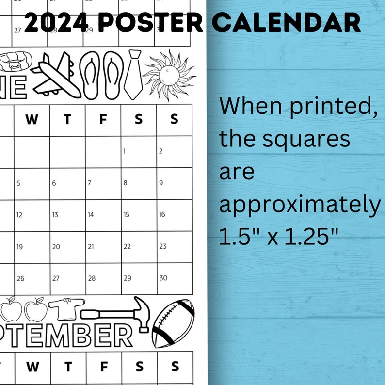 2024 Yearly Calendar Poster for Kids Wall Calendar Kids Calendar Poster