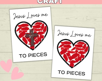Jesus Loves Me to Pieces, Valentine's Day Bible Craft for Sunday School Kids Printables, Heart Crafts, Church Activity, Preschool Craft
