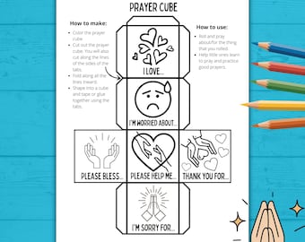 Prayer Cube Activity, Pray Coloring Pages, Bible Crafts for Kids, Faith, Church, Christian Craft,Sunday School Craft, How to Pray,Homeschool