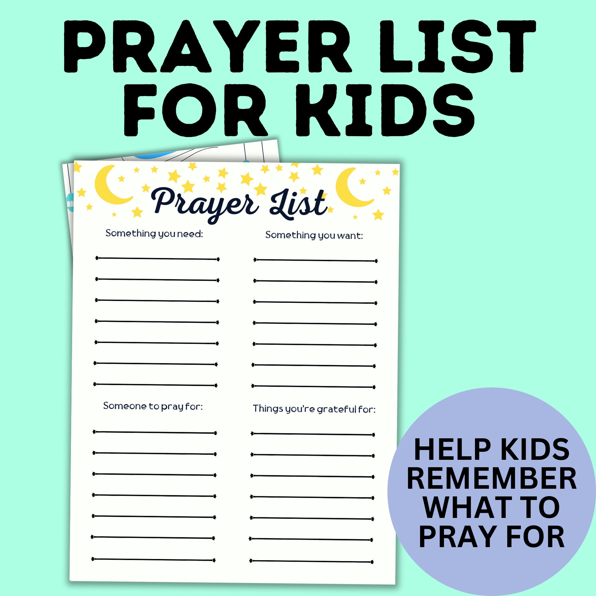 Kids Prayer Prayer List for Kids Prayer Chart Prayer Printable Church