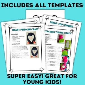May include: A printable craft template for making a heart penguin. The instructions include cutting out the penguin pieces from colored paper and gluing them together. The template includes googly eyes, a heart-shaped body, and a heart-shaped beak.