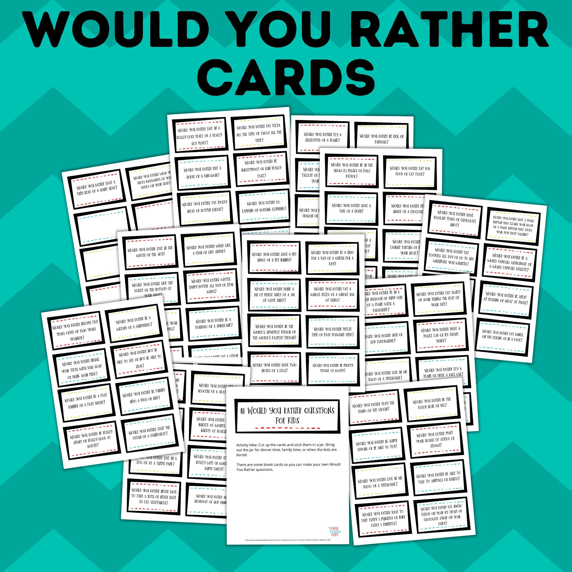 Would You Rather Questions for Students Printable Game