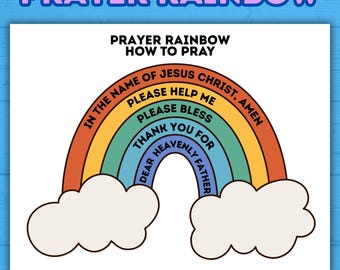Kids Rainbow Prayer Craft Template, Bible Coloring Page, Activity Sheet, Christian Sunday School, Children's Ministry, Prayer Activity