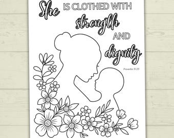 Mother's Day Coloring Page Card, Christian Coloring Page, Mom Gift Idea, Sunday School Craft, Faith-based Coloring Sheet, Bible Craft