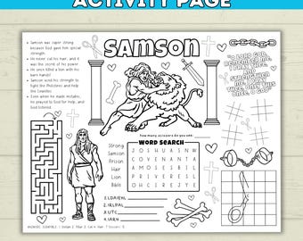 Bible Old Testament Coloring Activity Page for Kids, Samson, Sunday School, Christian Children's Ministry Printable, Digital Download