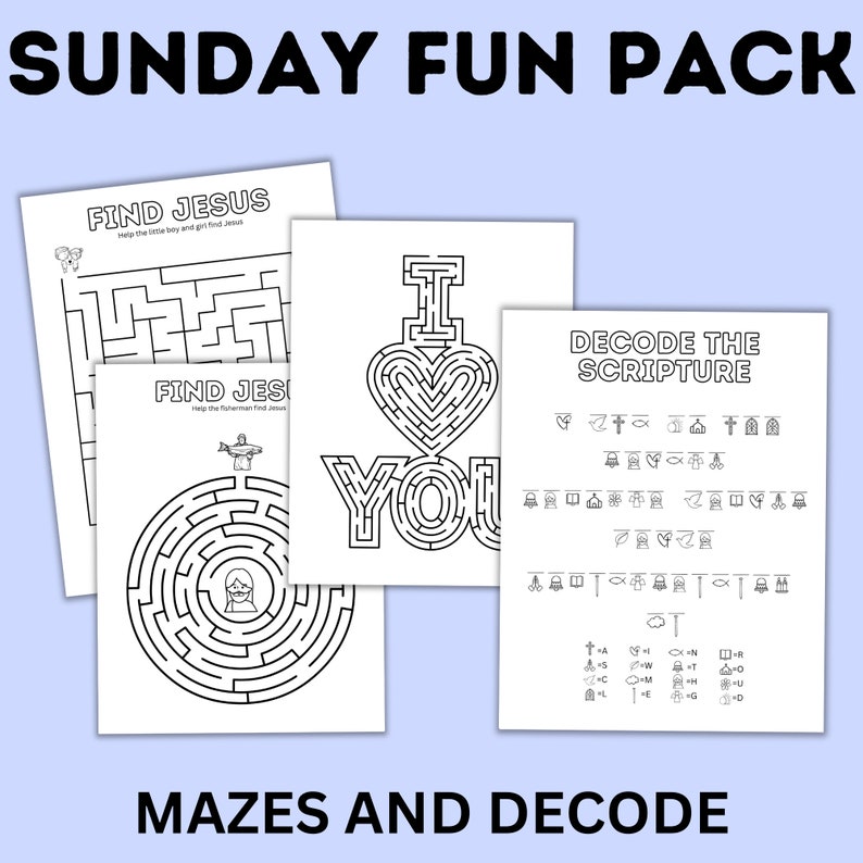 Sunday School Activity Fun Pack Sunday School Craft Church Activities Church Printables Sunday School Activity Page Printable image 5