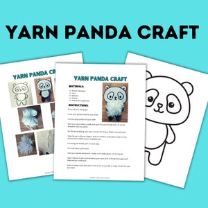 May include: A printable craft template for making a yarn panda. The template includes a panda outline, instructions for making a yarn pom-pom, and a finished example of the craft.