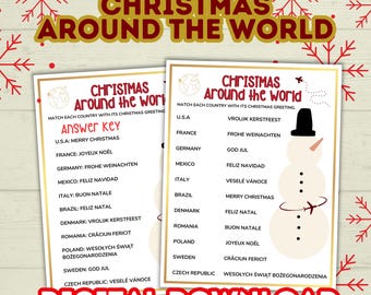Printable Party Game Christmas for Kids, Around the World, Holiday Family Reunion Activity, Classroom, Digital Download, PDF