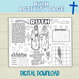 Ruth and Naomi Bible Activity Page: Christian Coloring (PDF Downloadable Worksheet)