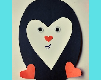 Quick Kids Crafts, No Mess Crafts, Heart Penguin Craft for Kids, Toddler Craft, Cut and Paste Crafts, Valentine's Day Craft for Preschool