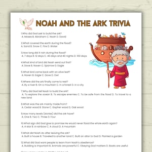 Noah's Ark Trivia Game Printable Old Testament Activity, Sunday School, Church, Homeschool Genesis Lesson, Bible Characters