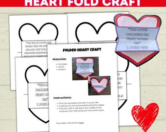 May include: A craft kit for making heart-shaped paper crafts. The kit includes templates, instructions, and examples of folded hearts with Bible verses. The text on the image reads "God's Love Heart Fold Craft" and "4 Different Scriptures."
