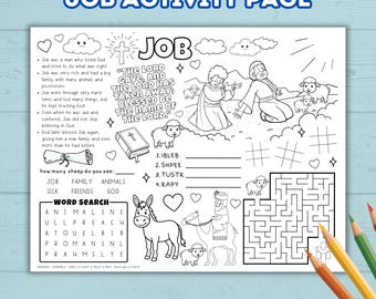 Bible Job Story Activity Page, Sunday School Craft, Christian Activity, Bible Lesson for Kids, Faith Lesson, Church Craft, Seminary, LDS