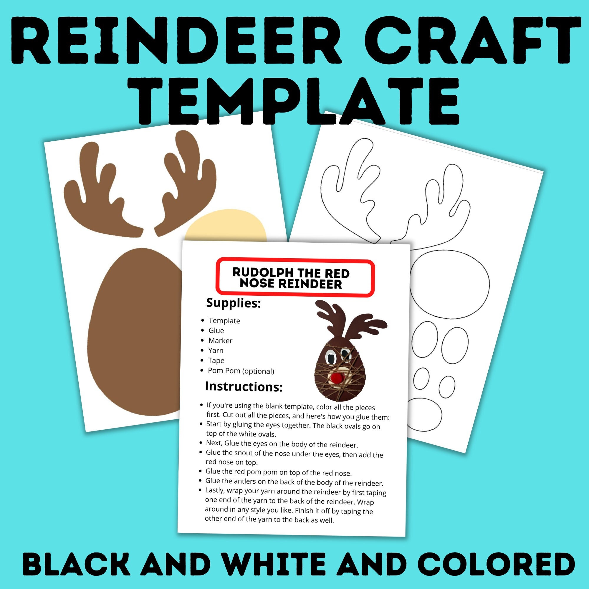 Rudolph the Red Nose Reindeer Craft Template Christmas Craft