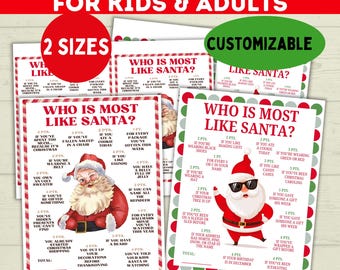 Who is Most Like Santa Claus Christmas Printable Game Kids and Adults, Christmas Party Games, Customizable