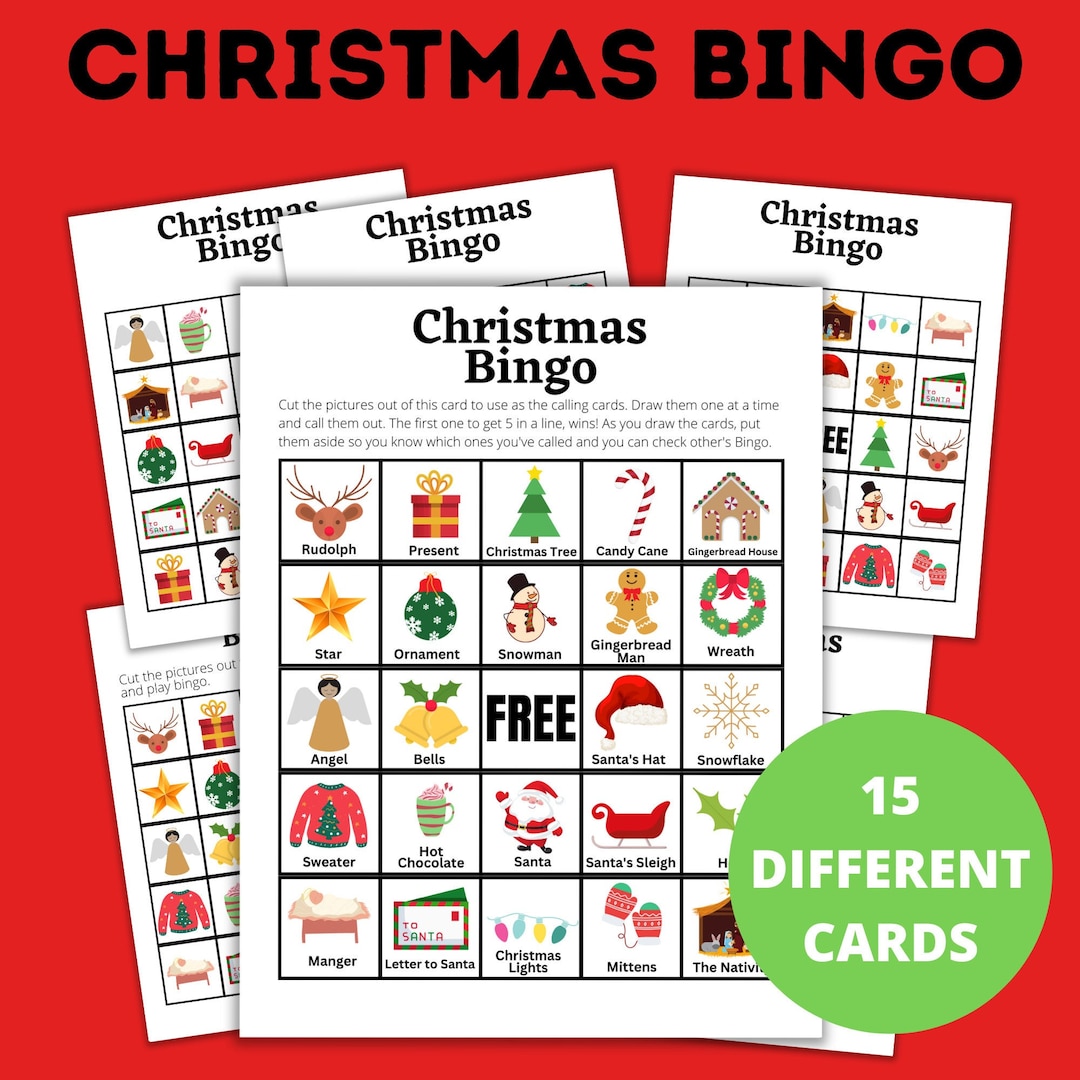 Christmas Printable Bingo Cards for Kids, Family Reunion Holiday ...