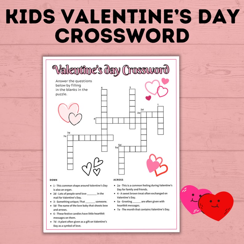 Valentine s Day Crosswords For Kids Kids Games Kids Activities Valentine s Day Printables
