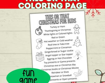 This or That Printable Christmas Game and Coloring Page for Kids and Family, Holiday Party Activity for Classrooms, PDF, Digital Download