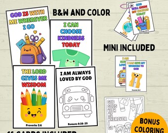 Back to School Affirmation Scripture Cards, Scripture Verse Cards, Christian Affirmations, Kids Prayer Cards, Affirmation Cards, Bible Cards