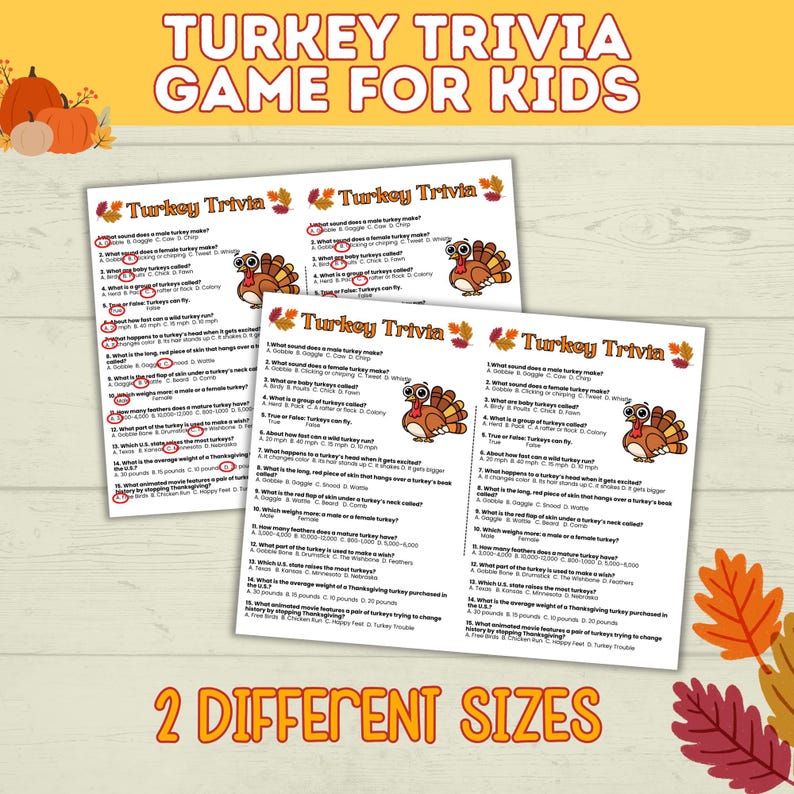 Turkey Trivia Activities Game Printable Thanksgiving Quiz Family ...