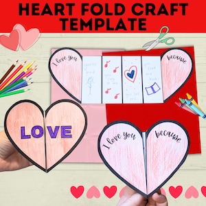 Artesanato de Coração | Artesanato para o Dia dos Namorados | Artesanato de Coração Dobrável | Artesanato Infantil | Artesanato de Amor | Artesanato Eu Te Amo para Crianças | Download Digital