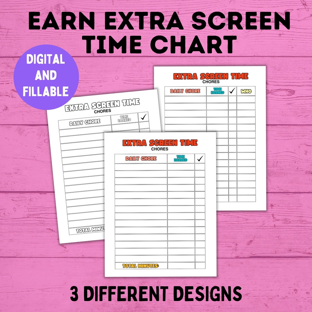 Chore Chart | Earn Screen Time Chart | Screen Time Chart | TV Chart ...