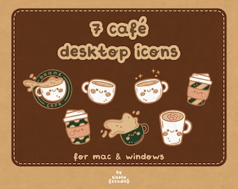 7 café icons | Digital Desktop icon set | Folder Icons for Mac & Windows | cute kawaii coffee