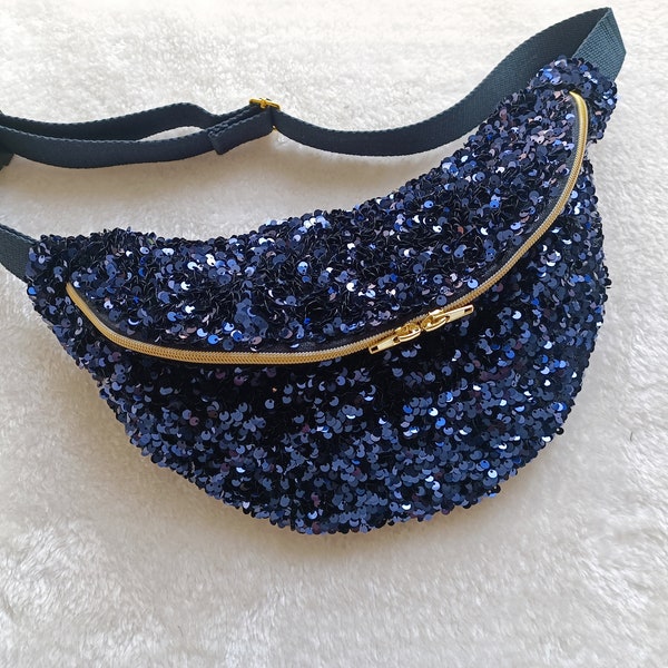 Sac banane sequins bleu marine