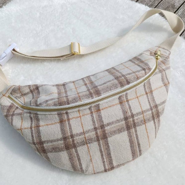 Sac banane carreaux Tartan écru