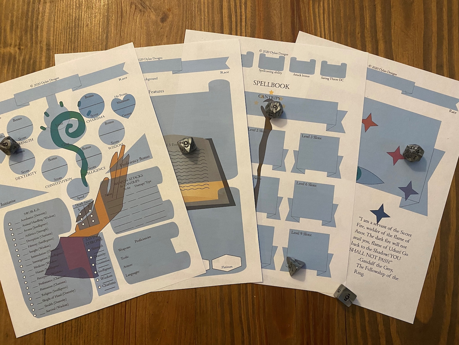 Wizard Character Sheet D&amp;D 5e | Etsy