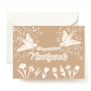 Congratulations Newlyweds Wedding Card, Romantic Birds & Floral Design, 5 x 7 inches, Perfect for Newlyweds, Elegant Wedding Gift Card