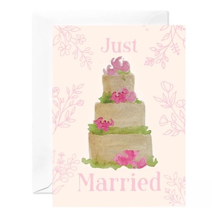 Just Married Hochzeitskarte – Torten Illustration | Künstler-Design für Braut & Bräutigam, Hochzeit Glückwunschkarte gedruckt