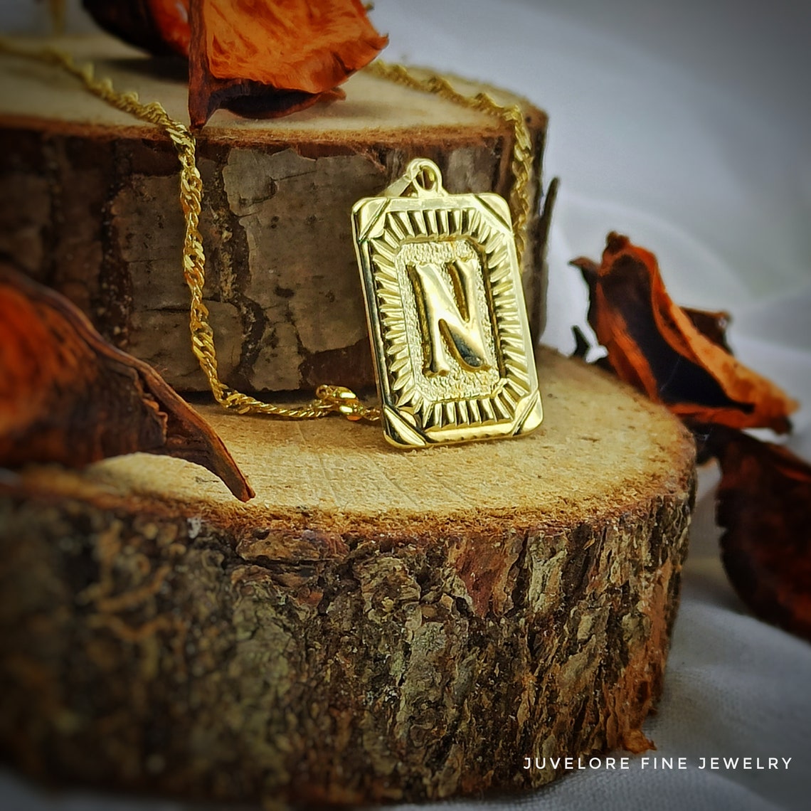 14K Initial Gold Pendant Solid Gold Letter Necklace With Etsy