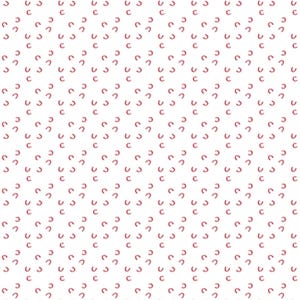 May include: A white background with a repeating pattern of small, red, curved shapes.