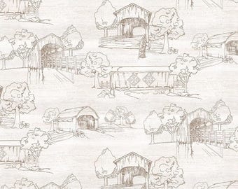WIDE BACK/  3 - Yard cut /Country bridge scene /Creme(sand) /Riley Blake's basic background / sale / 108" wof