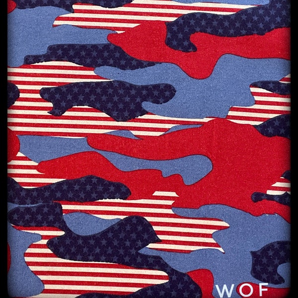 Patriotic Camo fabric, one of a kind, basic background, backing, dashing, blocks and binding.