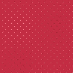May include: A red background with a white pattern of small crosses.
