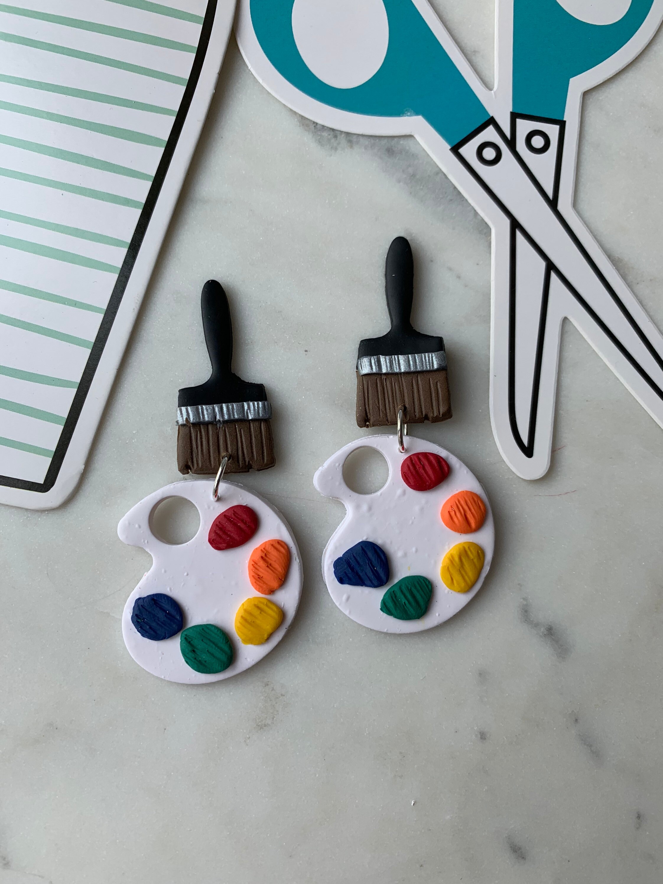 Handmade Paint Brush Tray Earrings – Dangle Drop Style – Novelty Gift For Artist Art Teacher (Christmas Present Idea)