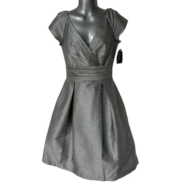 Vintage Alfred Sung Dress Metallic Silver Pewter Formal Gown Women's Size 10