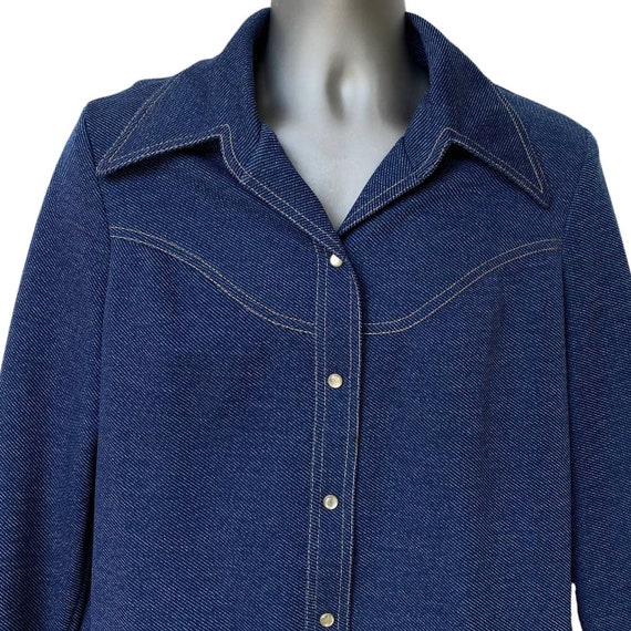 Vintage Mr. Alex Shirt Western Blue Chambray Coll… - image 3
