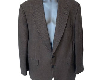 Vintage Robert Stock Blazer Checked Tan Navy Blue Jacket Men's Size 46R