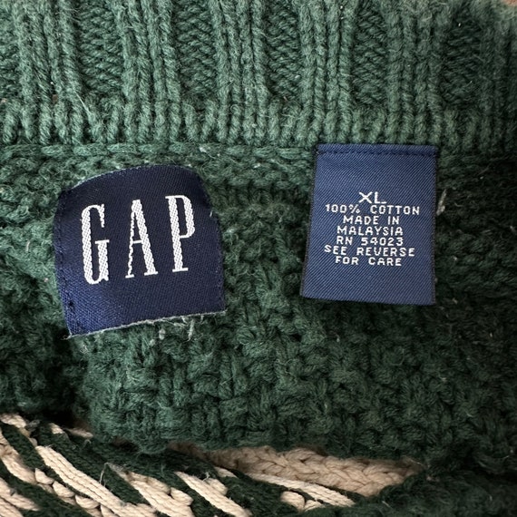 Vintage Gap Sweater Green Cream Fair Isle Chunky … - image 4