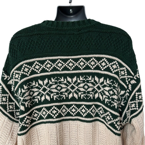 Vintage Gap Sweater Green Cream Fair Isle Chunky … - image 6