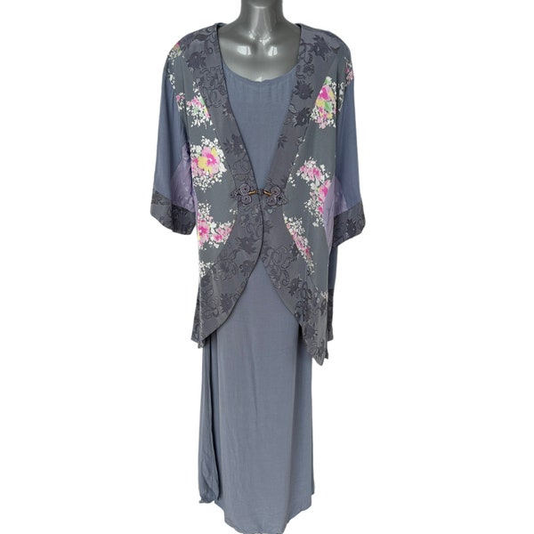 Vintage Spencer Alexis Formal Dress Jacket Set Purple Floral Silk Women's Medium