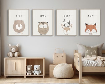 Nursery & Classroom Animals Digital Prints for Download, Safari Nursery Decor, Neutral Jungle Nursery Wall Art, Safari Nursery Prints
