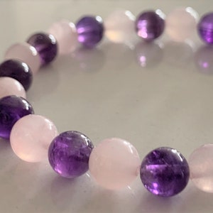 Chakra Bracelet | Rose Quartz | Amethyst | Stretch Bracelet | Healing Energy | Manifestation | Protection Gift for Men Women | 8mm